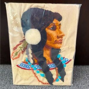 Vintage Native American Woman Crewel